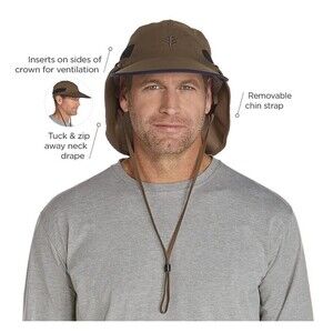 Coolibar UPF 50+ Sun Fishing Hat Olive Green Adjustable Lightweight Cap,  Sz S/M